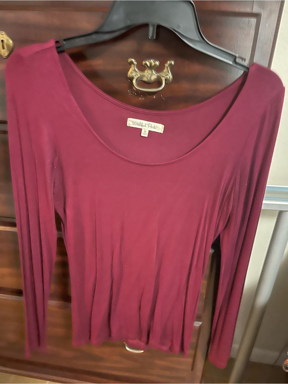 Wishful Park Long Sleeve Scoop Neck Top in Burgundy
